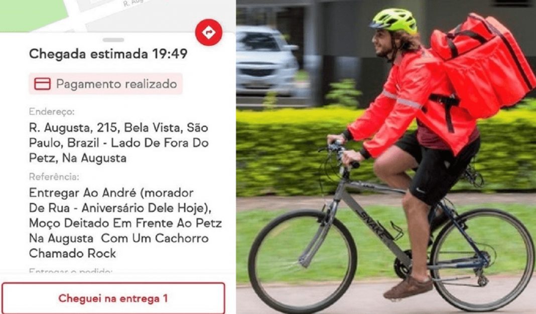 Entregador emociona-se ao levar lanche de aniversário para morador de rua