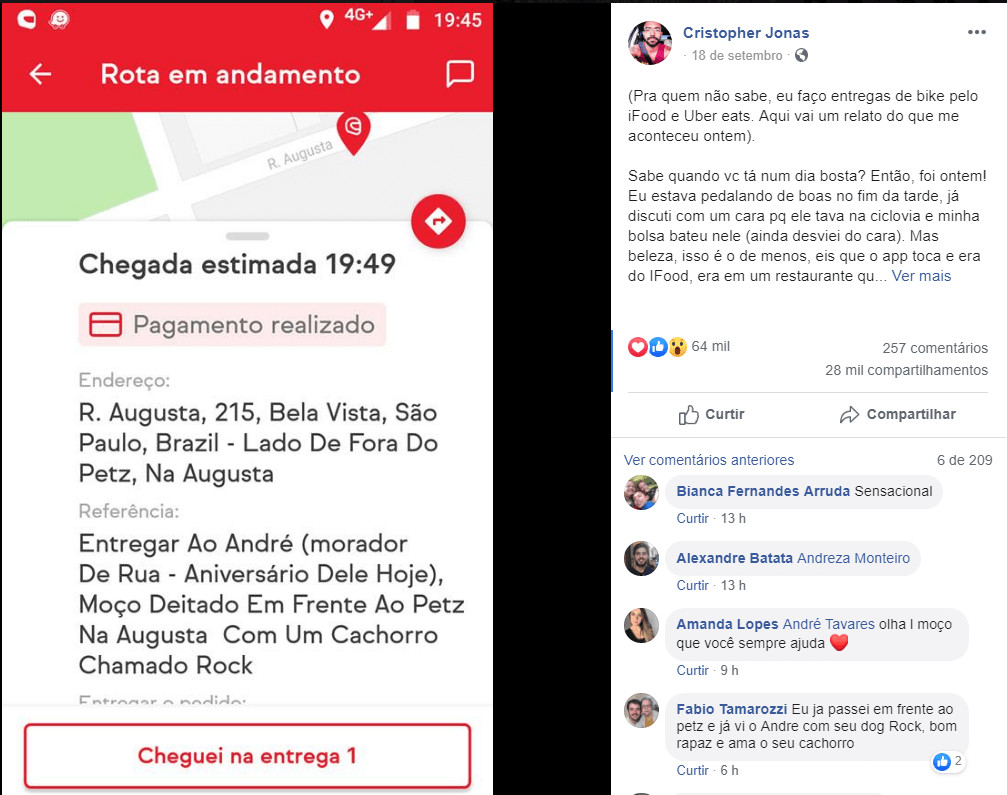 sensivel-mente.com - Entregador emociona-se ao levar lanche de anivers&aacute;rio para morador de rua