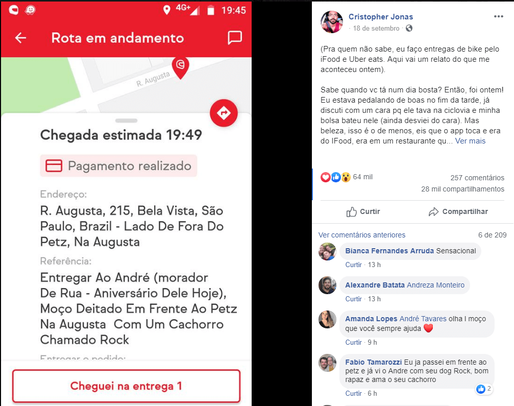 sensivel-mente.com - Entregador emociona-se ao levar lanche de aniversário para morador de rua