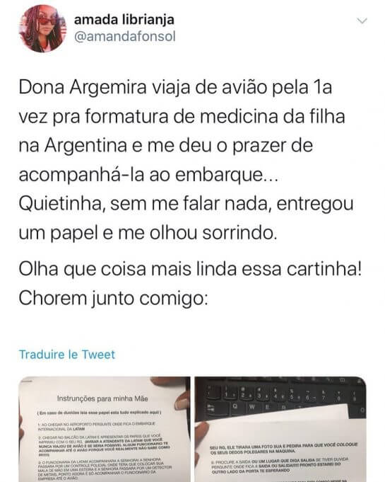 sensivel-mente.com - Carta de filha ensinando mãe a viajar de avião viraliza na internet