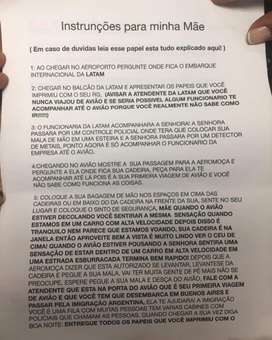 sensivel-mente.com - Carta de filha ensinando mãe a viajar de avião viraliza na internet