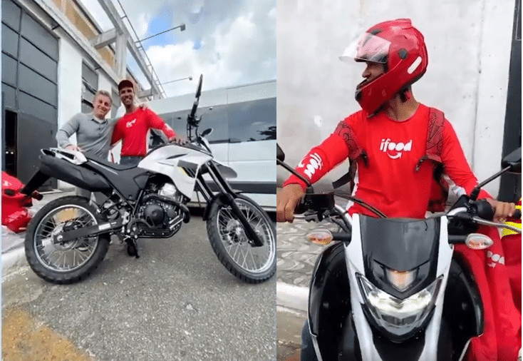 Motoboy que levou no colo mulher desconhecida na chuva ganha moto nova de presente sensivel-mente.com - Motoboy que levou no colo mulher desconhecida na chuva ganha moto nova de presente