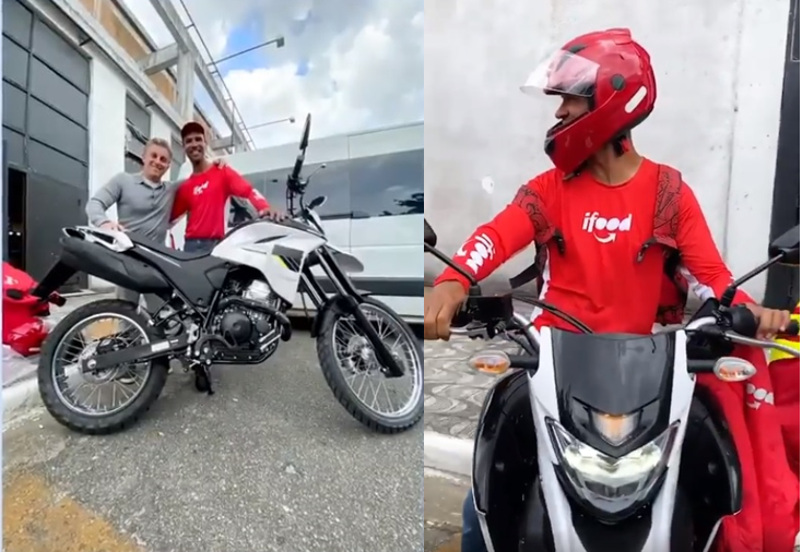 sensivel-mente.com - Motoboy que levou no colo mulher desconhecida na chuva ganha moto nova de presente