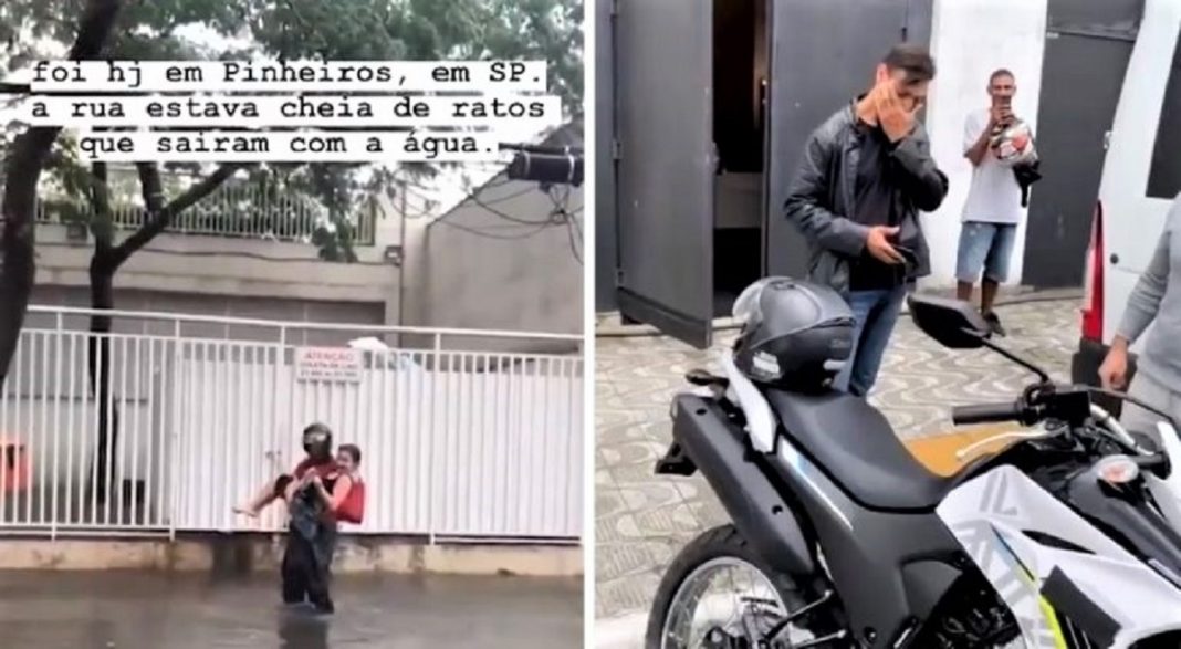 Motoboy que levou no colo mulher desconhecida na chuva ganha moto nova de presente