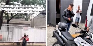 Motoboy que levou no colo mulher desconhecida na chuva ganha moto nova de presente