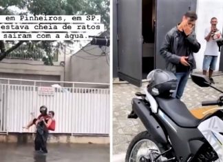 Motoboy que levou no colo mulher desconhecida na chuva ganha moto nova de presente