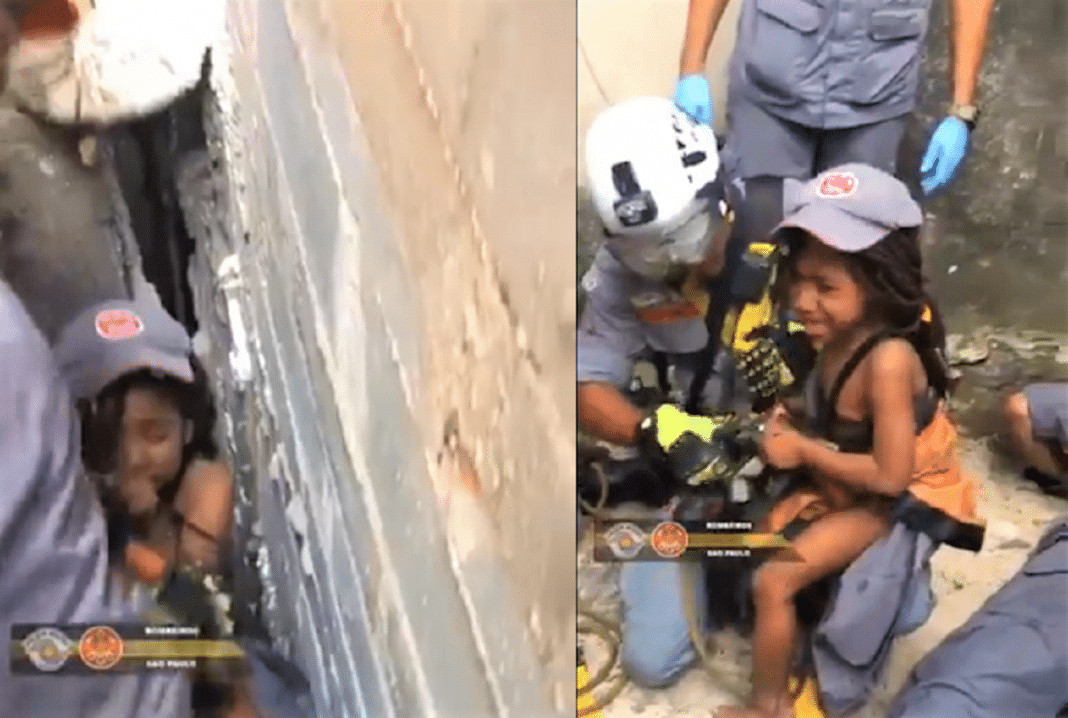 Bombeiros de SP resgataram criança que ficou presa entre paredes (Assista ao vídeo)