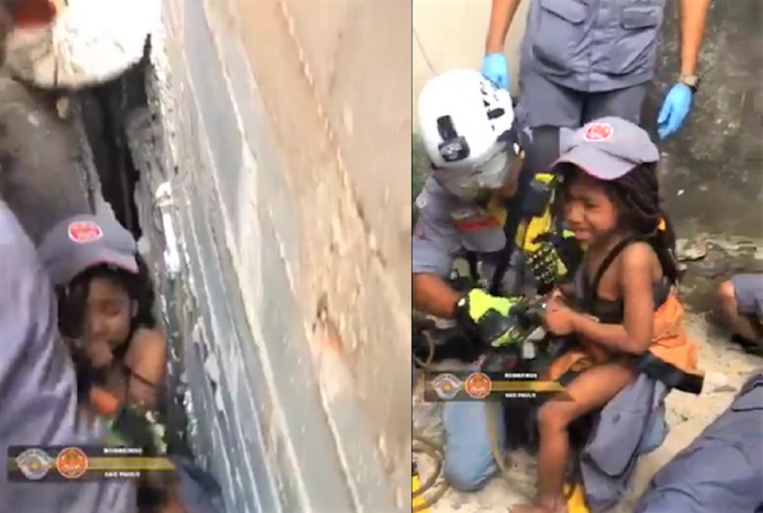 Bombeiros de SP resgataram criança que ficou presa entre paredes (Assista ao vídeo)