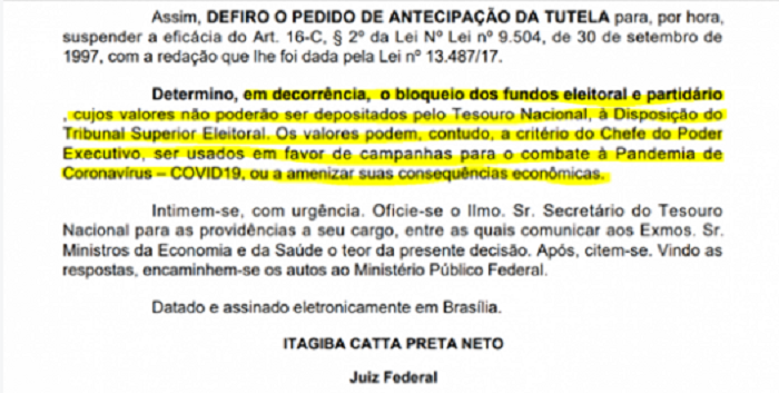 sensivel-mente.com - Boa Notícia! Juiz bloqueou fundos partidário e eleitoral e o destinou para os combates da COVID-19