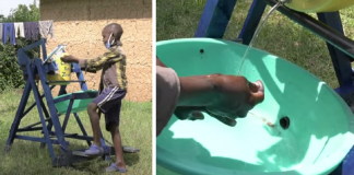 Menino queniano de 9 anos produziu uma máquina de lavar as mãos e foi premiado no Quênia.