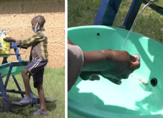 Menino queniano de 9 anos produziu uma máquina de lavar as mãos e foi premiado no Quênia.