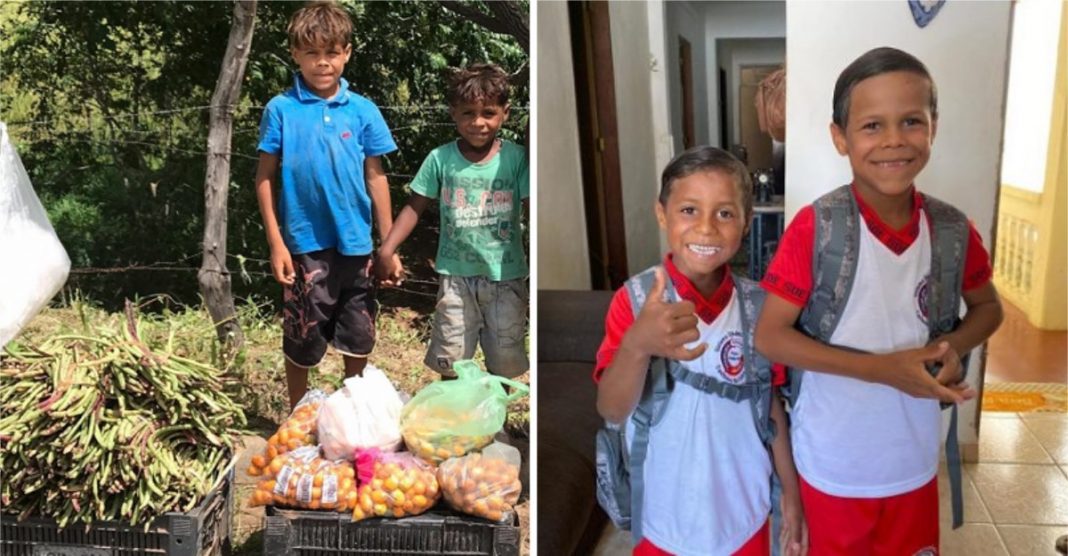 Irmãos que vendiam legumes na estrada vão à escola pela 1ª vez. Eles têm uma casa nova