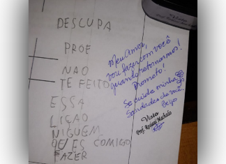 Bilhete de aluna na folha da lição comove professora e a internet