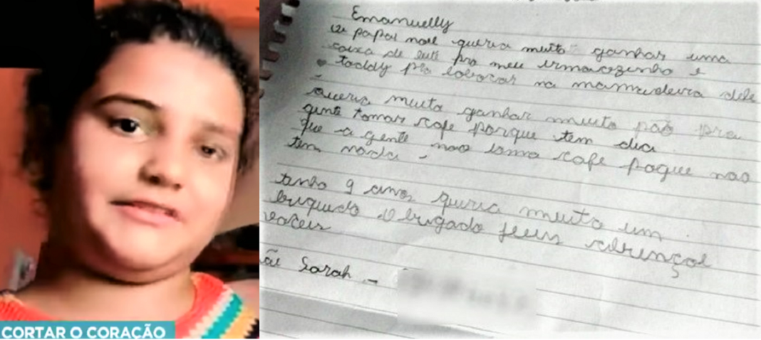 Menina de 9 anos escreveu uma carta para o Papai Noel pedindo “pão e leite” conheça a história