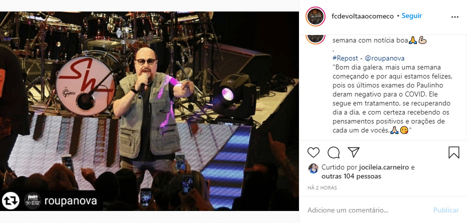 sensivel-mente.com - O vocalista do Roupa nova, Paulinho, melhorou e j&aacute; est&aacute; curado da Covid-19