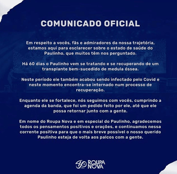 sensivel-mente.com - Paulinho, vocalista do Roupa Nova, tem boa melhora em seu quadro cl&iacute;nico ap&oacute;s ser internado com Covid-19