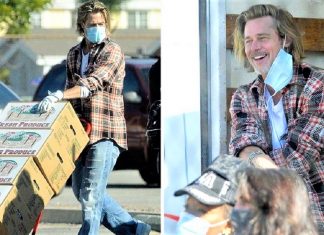 Brad Pitt foi fotografado levando comida e ajuda aos necessitados. Ele colabora sem se exibir