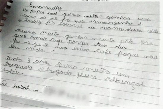 sensivel-mente.com - Menina de 9 anos escreveu uma carta para o Papai Noel pedindo “pão e leite” conheça a história