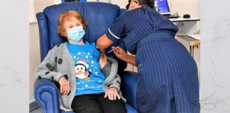 Senhora de 90 anos é a 1ª pessoa a ser vacinada contra Covid-19 no Reino Unido.