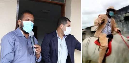 Prefeito de Jacobina, BA, reduziu seu salário 92% e foi para a posse montado em um boi: (Vídeo)