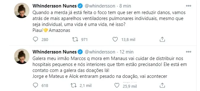 sensivel-mente.com - Whindersson Nunes conseguiu três aviões para levar ventiladores pulmonares a hospitais de Manaus