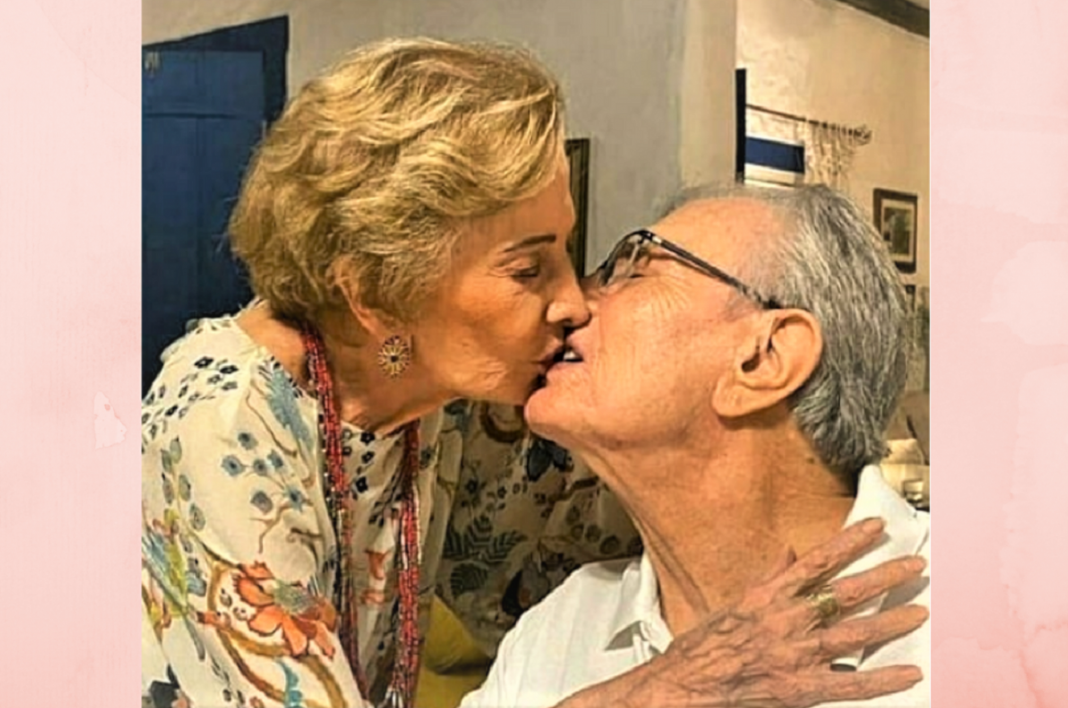 Tarcísio Meira e Glória Menezes “trocam beijo romântico” em casamento de 59 anos