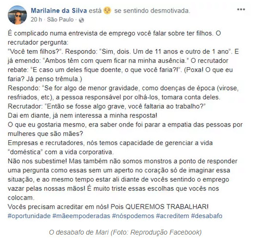 sensivel-mente.com - Durante entrevista de sele&ccedil;&atilde;o, m&atilde;e foi questionada diante dos candidatos: &ldquo;Faltaria ao trabalho se o filho ficasse doente? &rdquo;