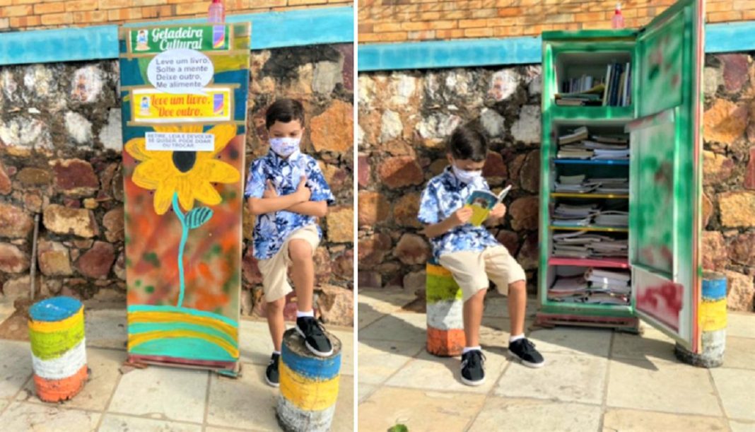 Menino de 7 anos criou uma ‘geladeira cultural’ para levar a leitura a todas as pessoas do Brasil