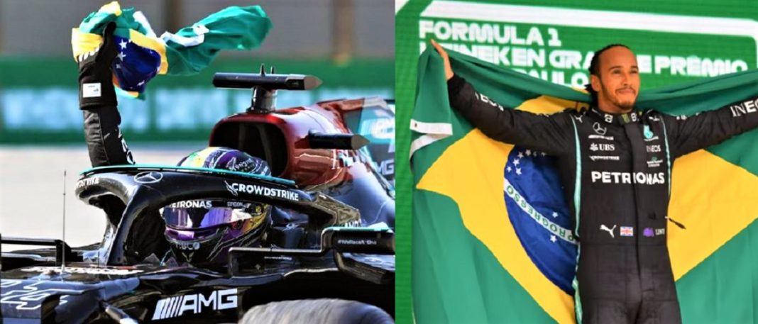 Lewis Hamilton vence GP Fórmula 1 do Brasil e emociona torcedores levantando a Bandeira brasileira