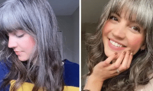 Mulher de 26 anos inspira ao assumir seus cabelos grisalhos que ela tinha desde a infância