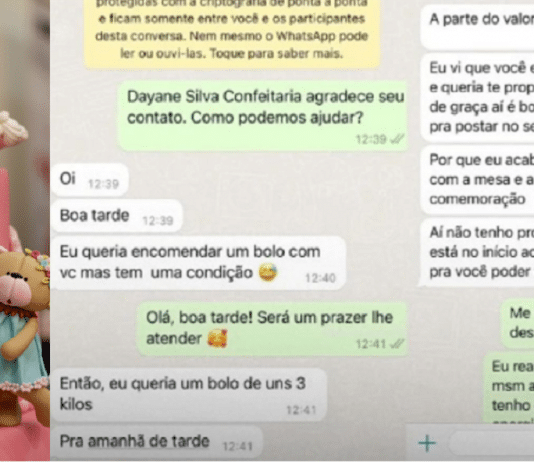 A mulher tentou persuadi-la a fazer um bolo de 3kg de graça, alegando que Dayane estava começando na área. Diante da recusa firme da confeiteira, a cliente a ofendeu